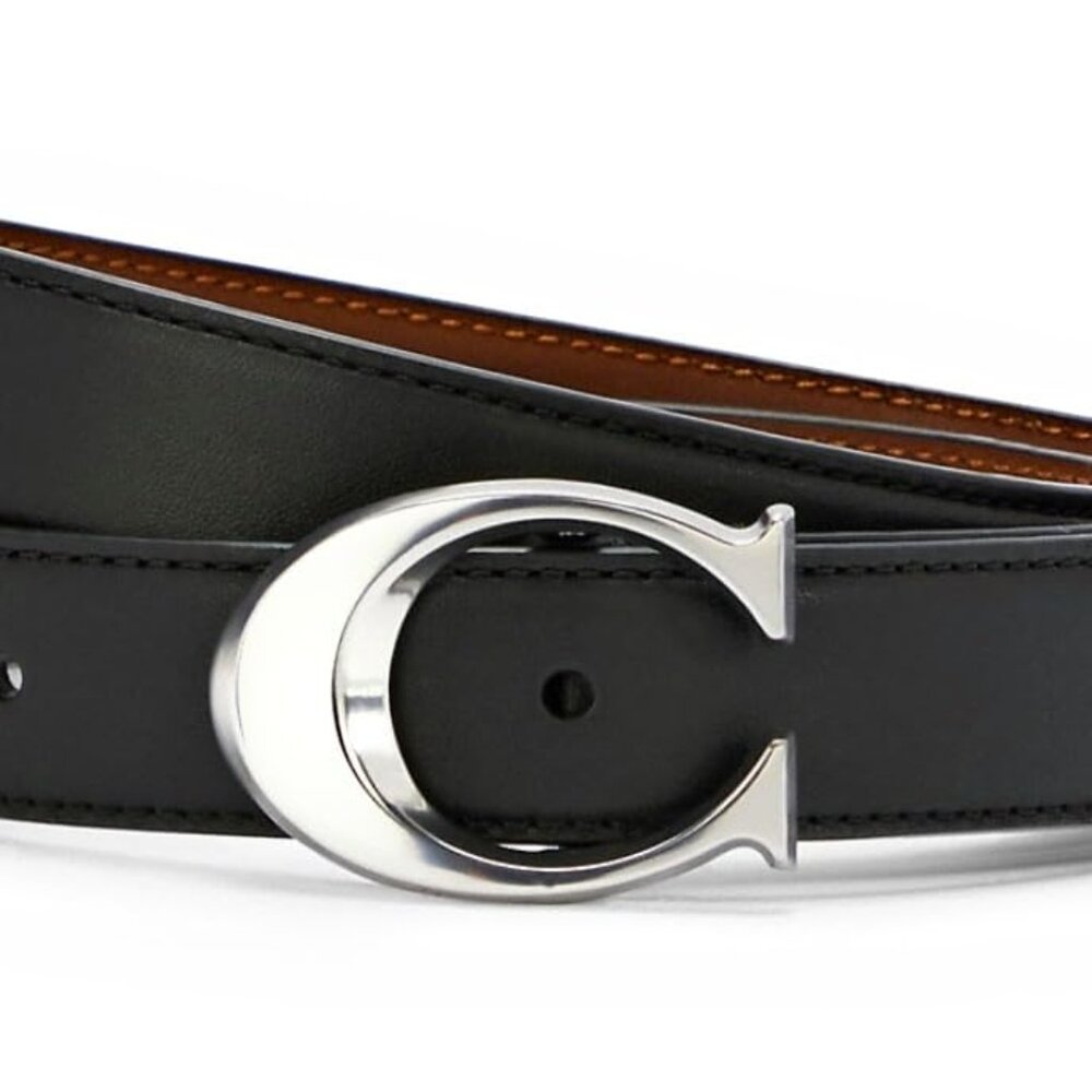 Coach Signature “C” Buckle Belt – Black Leather – Silver Hardware – Size Large